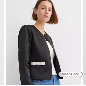 LOFT Black Open-Front Jacket with White Bow Detail